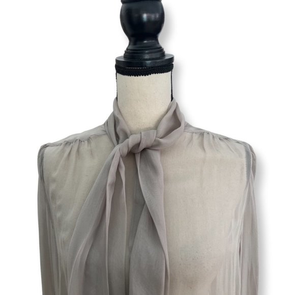 Saint Laurent gray sheer long sleeve blouse size 40 - Picture 2 of 7
